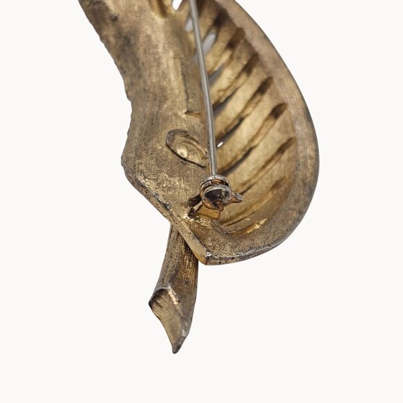 VTG Brooch Gold Tone Leaf Botanical Rhinestone Falling Tree Autumn Fall Harvest - Picture 9 of 13